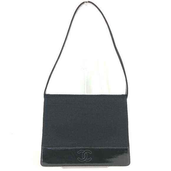 CHANEL Vintage Black Leather Logo Shoulder Bag